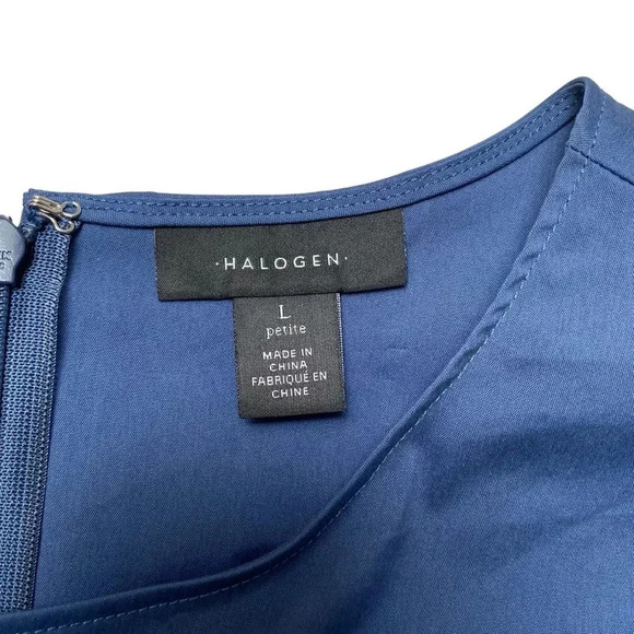 Halogen Blue Tie-Front Top Size Large Petite | 3/4 Sleeve Workwear Blouse - Picture 13 of 14